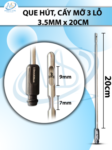 Que hút mỡ, kim hút 3 lỗ 3.5mmx20cm, lỗ R3 D9 D7
