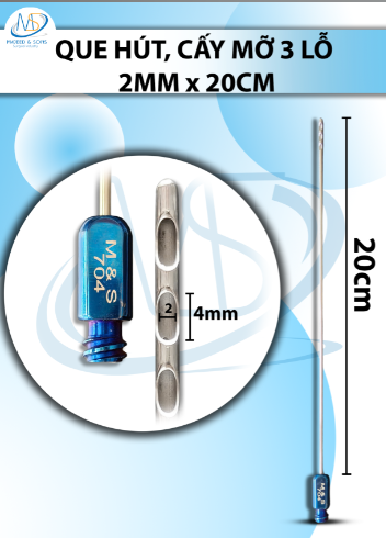 Que hút mỡ, kim hút 3 lỗ 2mmx20cm, lỗ R2 D4