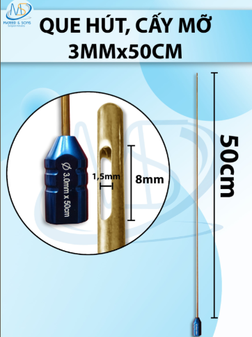Que hút mỡ 50cm x 3mm ,3 lỗ 8 x 1,5mm