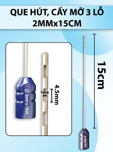 Que hút mỡ , kim hút mỡ 3 lỗ 2mmx15cm, 3ỗ D4,5xR1