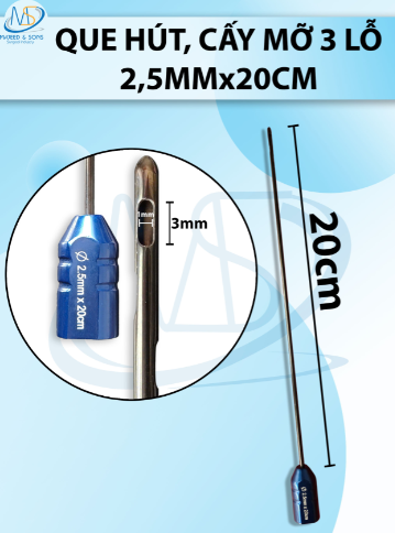 Que hút mỡ , kim hút mỡ 3 lỗ 2,5mmx20cm,ỗ d3 r1