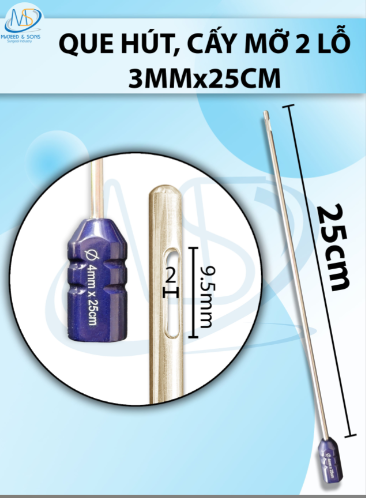 Que hút mỡ, kim hút mỡ 2 lỗ 3mmx25cm ,lỗ D9,5 R2