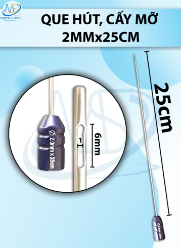 Que hút mỡ, kim hút mỡ 2 lỗ 2mmx25cm, lỗ D6 R1