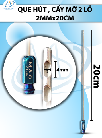 Que hút mỡ, kim hút mỡ 2 lỗ 2mmx20cm, lỗ 2x4mm