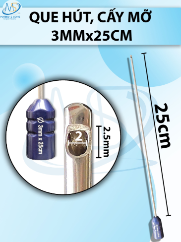 Que hút, cấy mỡ 3mmx25cm, 1lỗ D2,5 R2