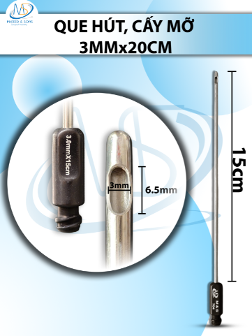 Que hút, cấy mỡ 1 lỗ 3mmx15cm D6,5 R3 (chui đen)