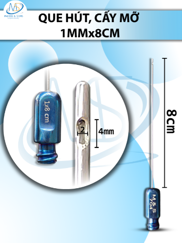 Que hút, cấy mỡ 1 lỗ 1mmx8cm, lỗ 2x4mm