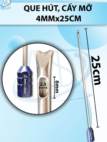 Que hút mỡ 1 lỗ có đầu tách mô 3mmx15cm, lỗ D5 R1,5