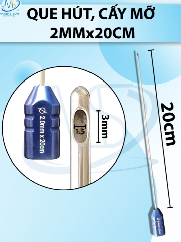 Que hút mỡ 1 lỗ 2mmx20cm, lỗ D3 R1,5