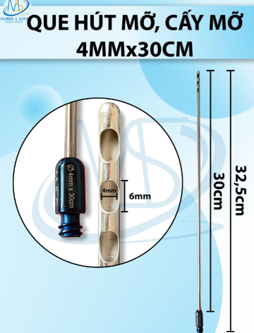 Que hút mỡ, cấy mỡ 4mm x 30cm 3 lỗ D6mm R4mm dài 32,5cm