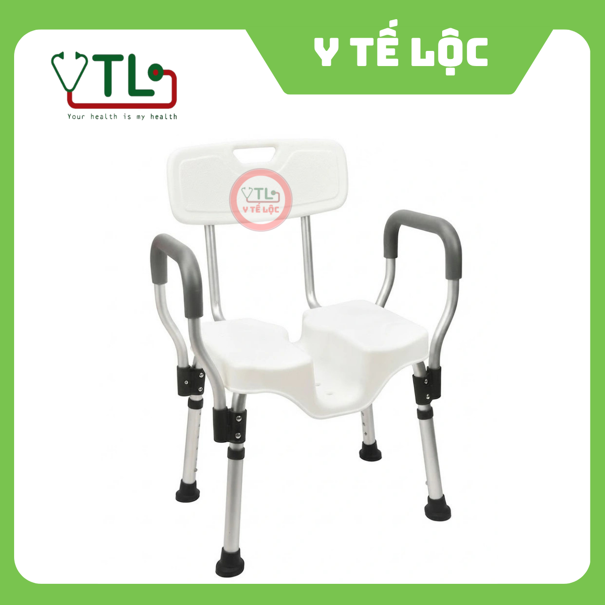 Ghế tắm có lỗ vệ sinh GBM 701, Ghế tắm cho người già, khung nhôm, mặt nhựa chống thấm