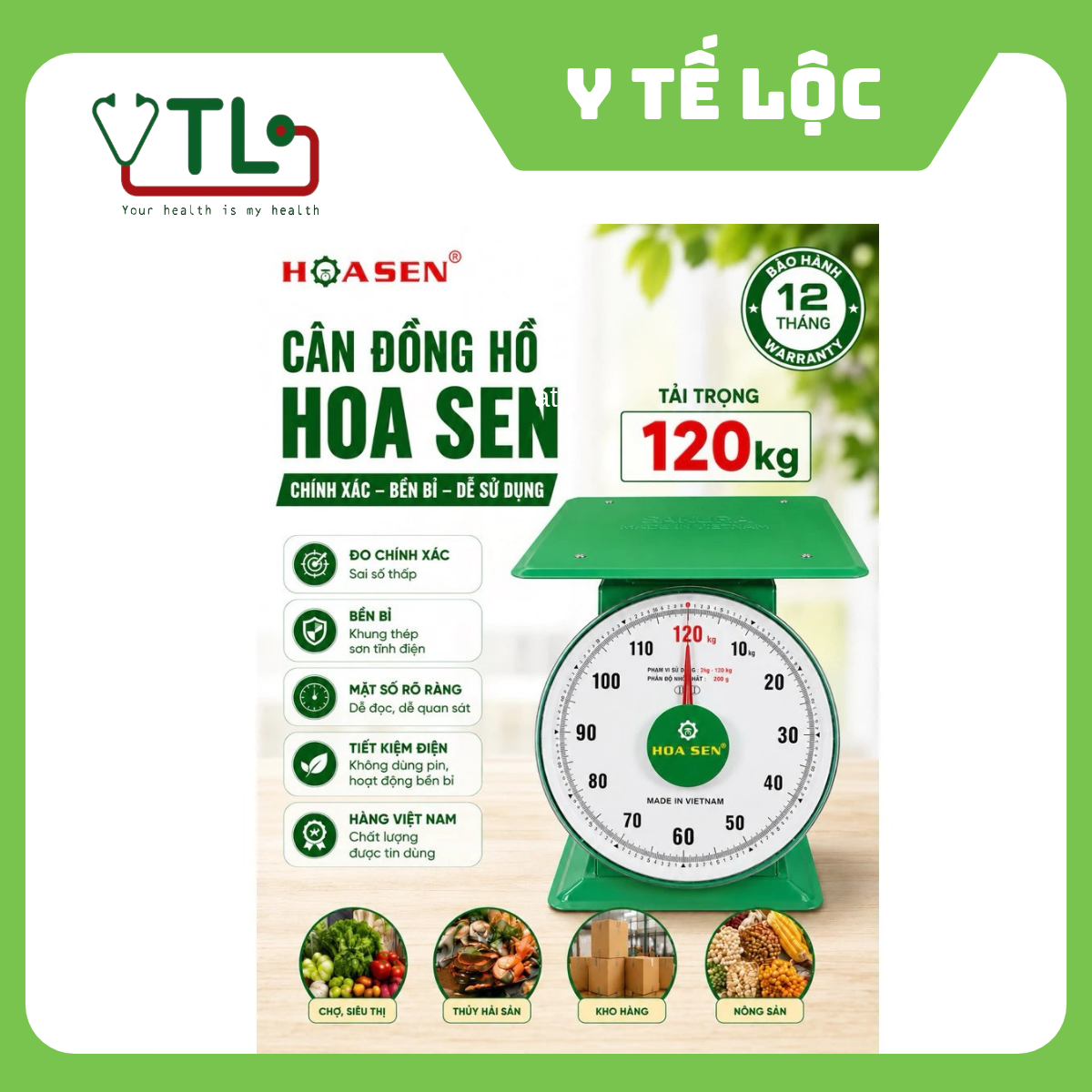 Cân Đồng Hồ Hoa Sen 120kg Đĩa Sắt Hoặc Inox