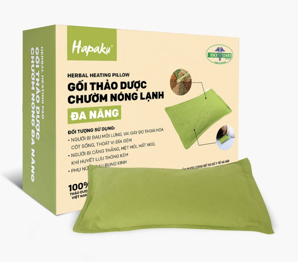 Gối Chườm Thảo Dược Đa Năng Hapaku Size Lớn 38x18cm – Làm Nóng Bằng Lò Vi Sóng