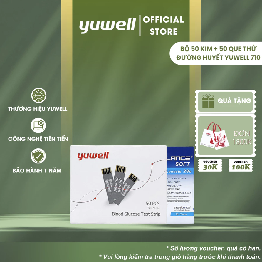 Bộ 50 Kim Và 50 Que Thử Đường Huyết Yuwell – Dùng Cho Máy Đo Đường Huyết Yuwell 710, 582, 590